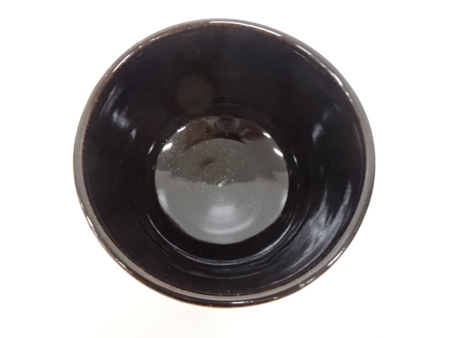  美陶窯　秀一造　黒釉　いと目　茶碗